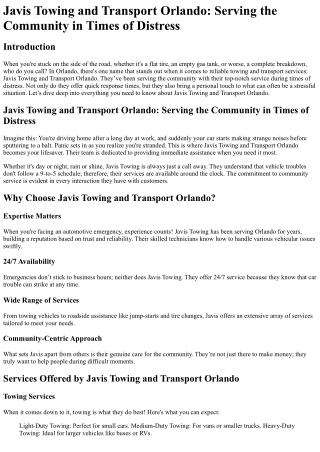 Javis Towing and Transport Orlando Serving the Community in Times of Distress