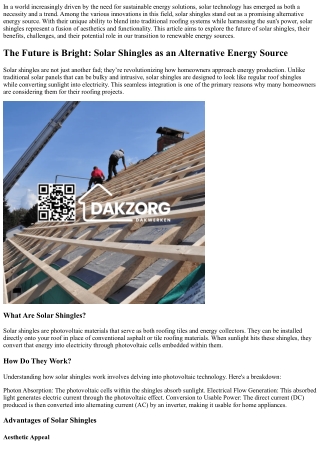The Future is Bright: Solar Shingles as an Alternative Energy Source.