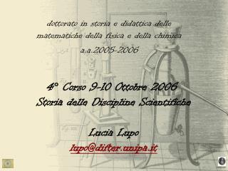 4° Corso 9-10 Ottobre 2006  Storia delle Discipline Scientifiche Lucia Lupo lupo@difter.unipa.it