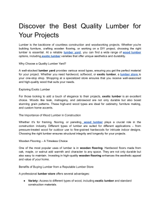 Discover the Best Quality Lumber for Your Projects