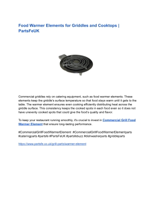 Food Warmer Elements for Griddles and Cooktops _ PartsFeUK