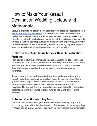 How to Make Your Kasauli Destination Wedding Unique and Memorable