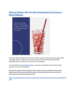 Silicone Straws, Set of 6 with Cleaning Brush by Savoy _ BistroToRestro