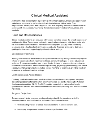 Clinical Medical Assistant