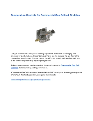 Temperature Controls for Commercial Gas Grills & Griddles