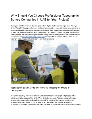 Why Should You Choose Professional Topographic Survey Companies in UAE for Your Project