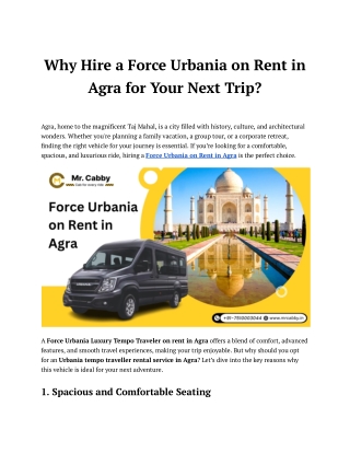 Hire Force Urbania on Rent in Agra - Mr. Cabby