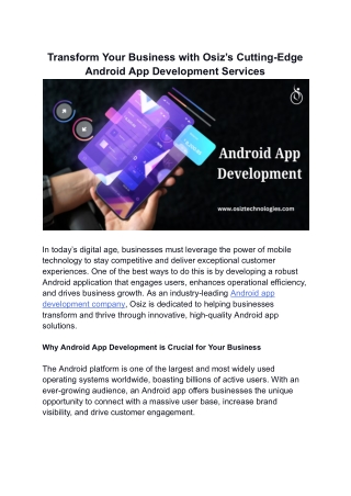 Transform Your Business with Osiz’s Cutting-Edge Android App Development Services