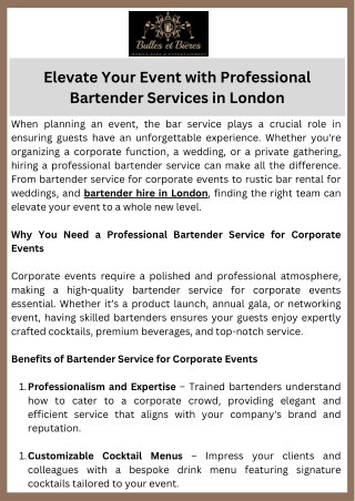 Elevate Your Event with Professional Bartender Services in London