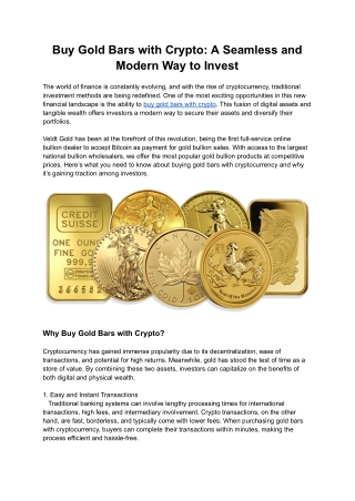 Buy Gold Bars with Crypto: A Seamless and Modern Way to Invest