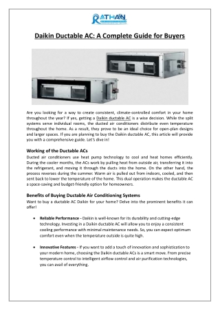 Rathan Air Conditioners - Daikin Ductable AC A Complete Guide for Buyers