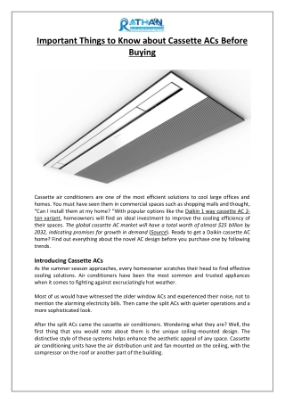 Rathan Air Conditioners - Important Things to Know about Cassette ACs Before Buying