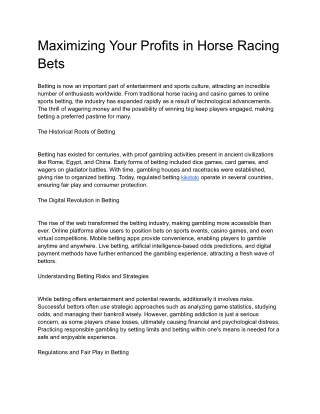 Maximizing Your Profits in Horse Racing Bets
