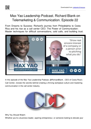 Max Yao Leadership Podcast.  Richard Blank on Telemarketing & Communication. Episode 22