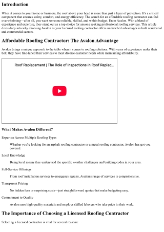 Affordable Roofing Contractor: The Avalon Advantage
