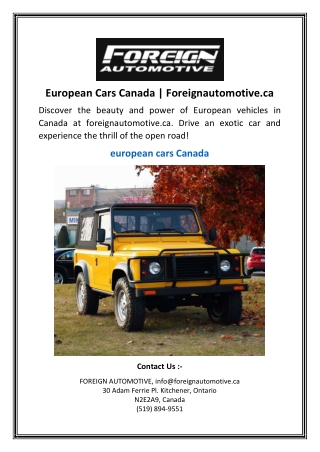 European Cars Canada | Foreignautomotive.ca