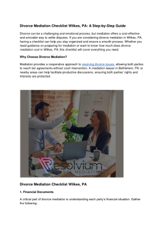 Divorce Mediation Checklist Wilkes, PA_ A Step-by-Step Guide