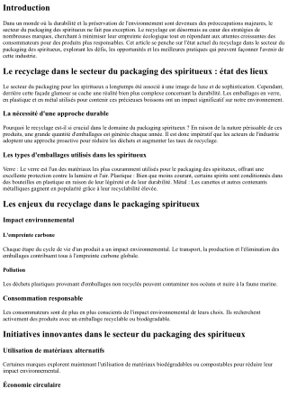 Le recyclage dans le secteur du packaging des spiritueux : état des lieux