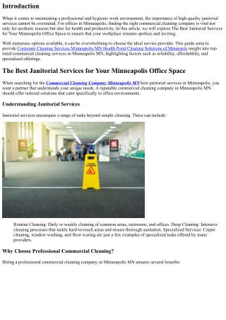 The Best Janitorial Services for Your Minneapolis Office Space