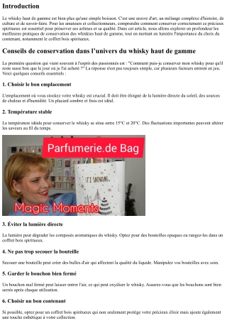 “Conseils de conservation dans l’univers du whisky haut de gamme”