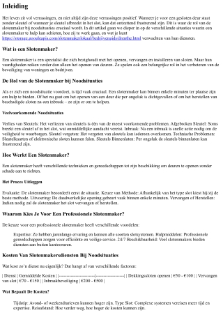 De Rol van de Slotenmaker bij Noodsituaties