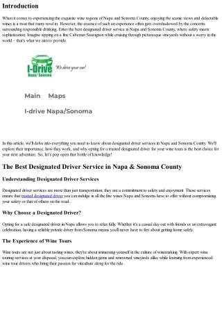 The Best Designated Driver Service in Napa & Sonoma County