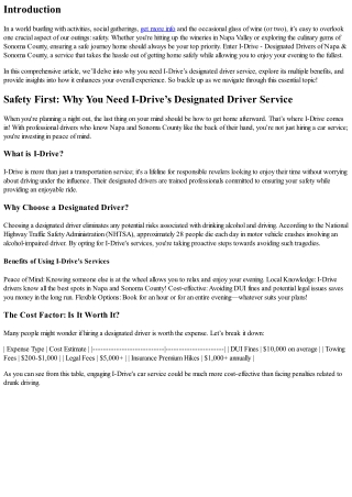 Safety First: Why You Need I-Drive’s Designated Driver Service