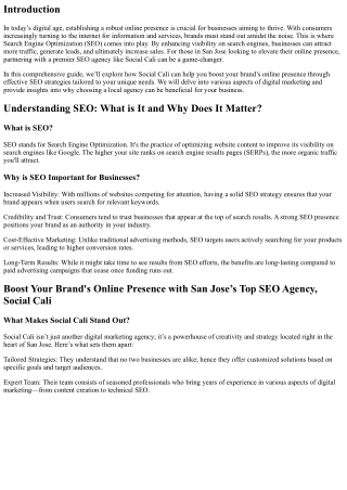 Boost Your Brand's Online Presence with San Jose’s Top SEO Agency, Social Cali.