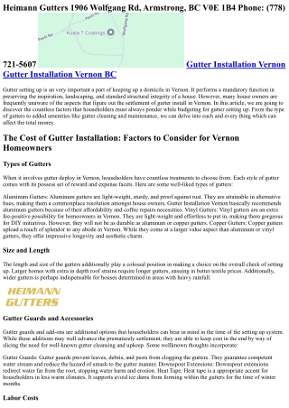 The Cost of Gutter Installation: Factors to Consider for Vernon Homeowners