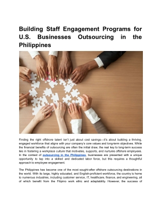 Building Staff Engagement Programs for U.S. Businesses Outsourcing in the Philippines