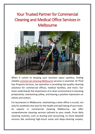 Your Trusted Partner for Commercial Cleaning and Medical Office Services in Melbourne