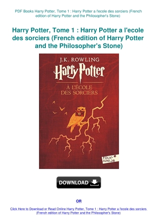PDF Books Harry Potter  Tome 1  Harry Potter a l'ecole des sorciers (French edition of Harry Potter