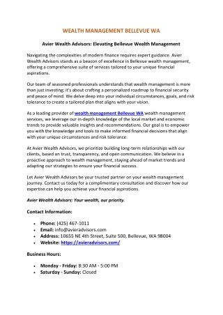 Wealth Management Bellevue WA | Avier Wealth Advisors