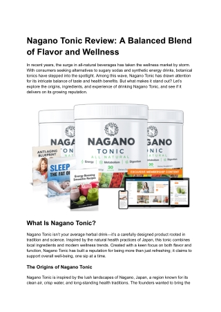 Nagano Tonic Review: A Balanced Blend of Flavor and Wellness