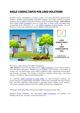 Agile Consultants for LEED Solutions