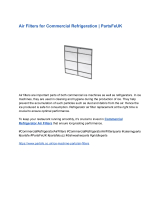 Air Filters for Commercial Refrigeration _ PartsFeUK