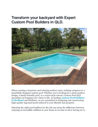 Transform your backyard with Expert Custom Pool Builders in QLD