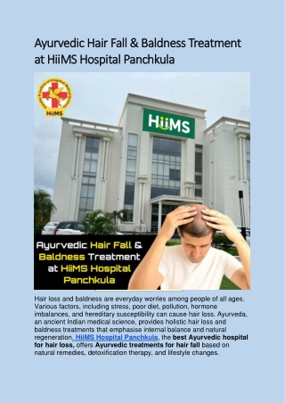 Ayurvedic Hair Fall & Baldness Treatment at HiiMS Hospital Panchkula