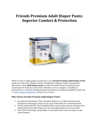 Friends Premium Adult Diaper Pants: Superior Comfort & Protection