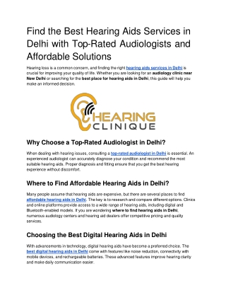 Find the Best Hearing Aids Services in Delhi with Top-Rated Audiologists and Affordable Solutions