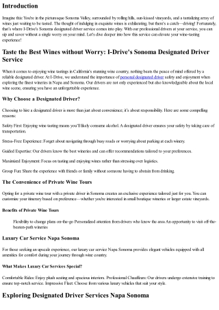Taste the Best Wines without Worry: I-Drive's Sonoma Designated Driver Service