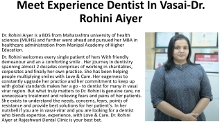 Meet Experience Dentist In Vasai-Dr. Rohini Aiyer