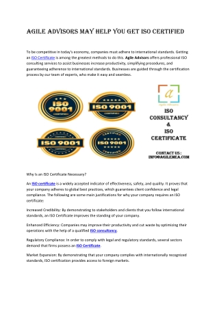 Agile Advisors may help you get ISO certified