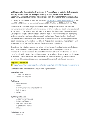 Vial Adaptors Market: Addressing Safety, Convenience, and Compliance