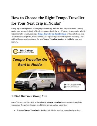 Hire Tempo Traveller On Rent In Noida - Mr. Cabby