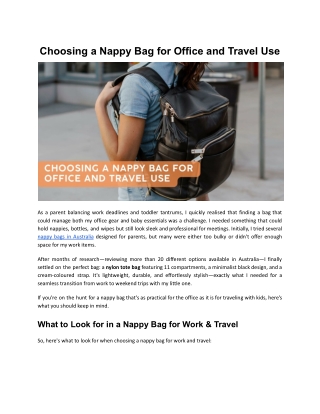 Choosing a Nappy Bag for Office and Travel Use