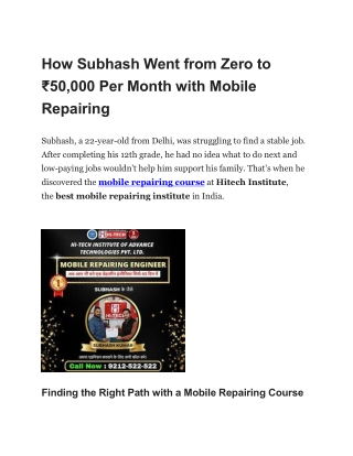 How Subhash Went from Zero to ₹50,000 Per Month with Mobile Repairing