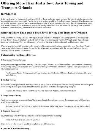 Offering More Than Just a Tow Javis Towing and Transport Orlando