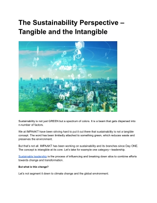 The Sustainability Perspective – Tangible and the Intangible