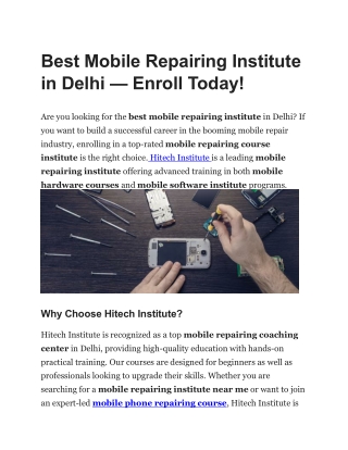 Best Mobile Repairing Institute in Delhi — Enroll Today!
